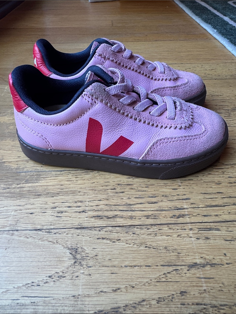 Veja Kids Pink Sneakers with Red Logo